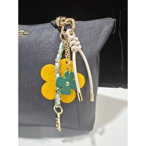 La Via Colorful & Bright Bag Charms w/Gold Accents Green & Yellow Flowers